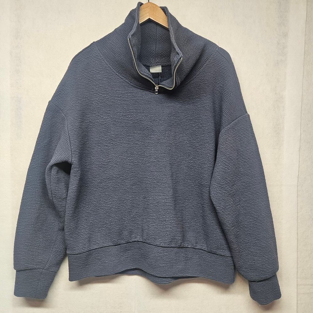 Calia Blue Textured Half-Zip Pullover Women's Mock Neck Athleisure Sz M
